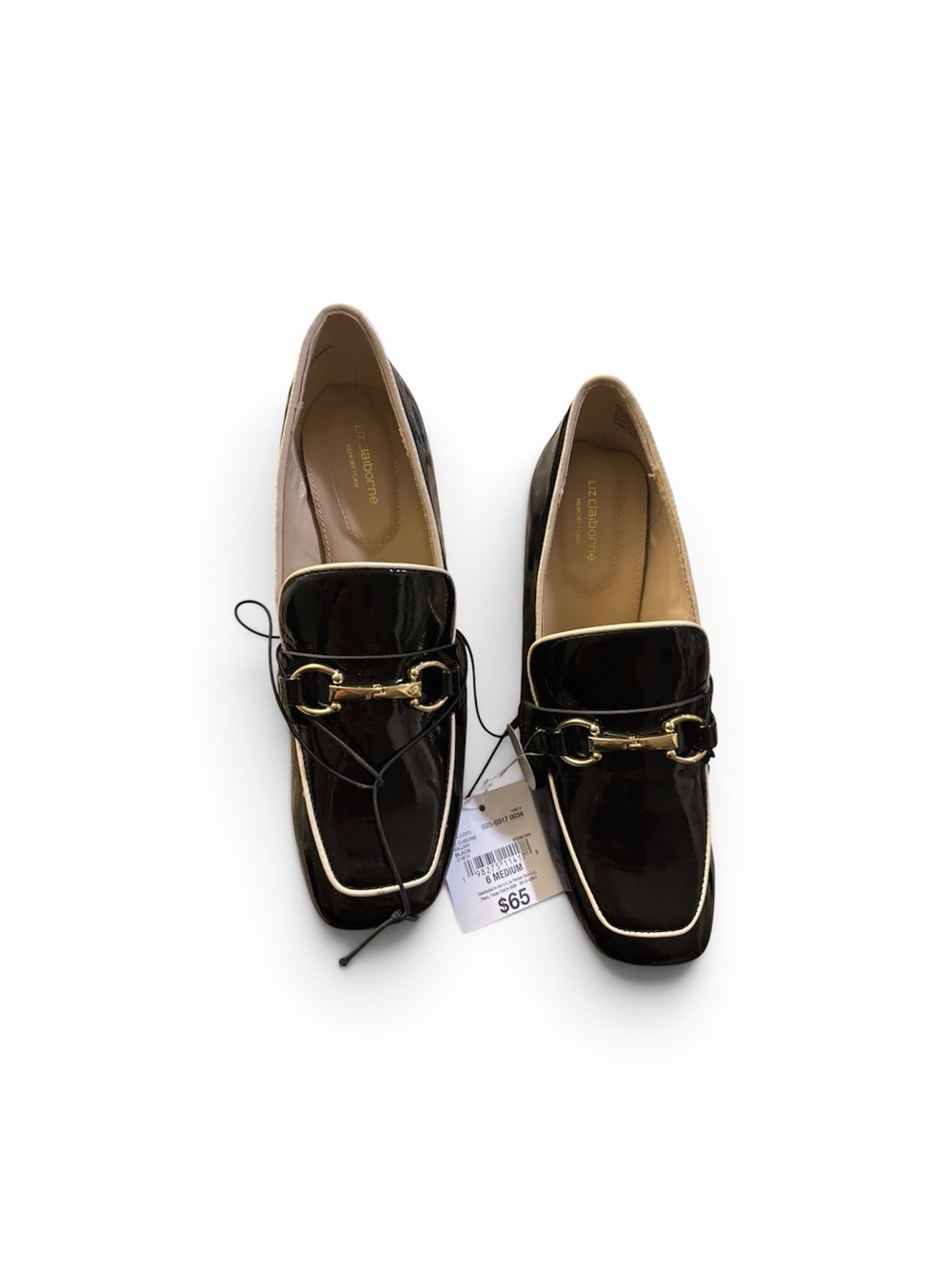 Liz Claiborne Black Patent Loafers with Gold Bit Trim Sz.6